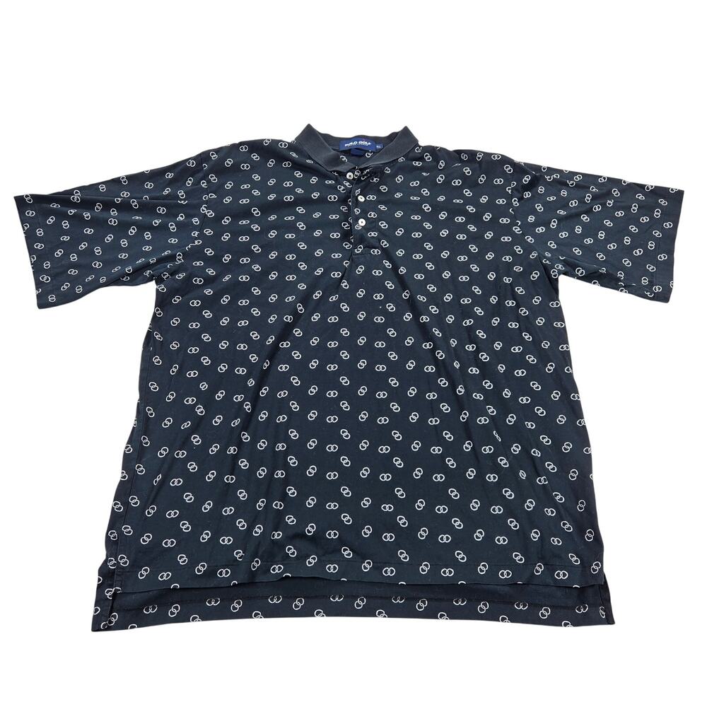 Polo Golf Ralph Lauren Black Short Sleeve Links Printed‎ Polo Men's Size XL